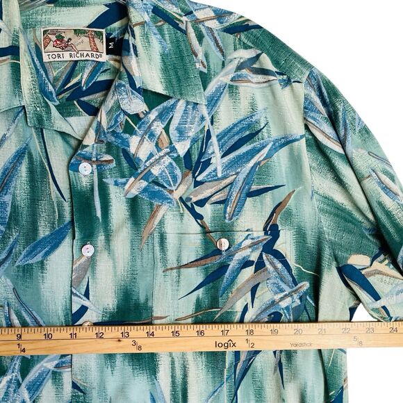 Vintage Tori Richard Hawaiian Shirt Men’s M Green Tropical Short Sleeve Aloha - Picture 3 of 7